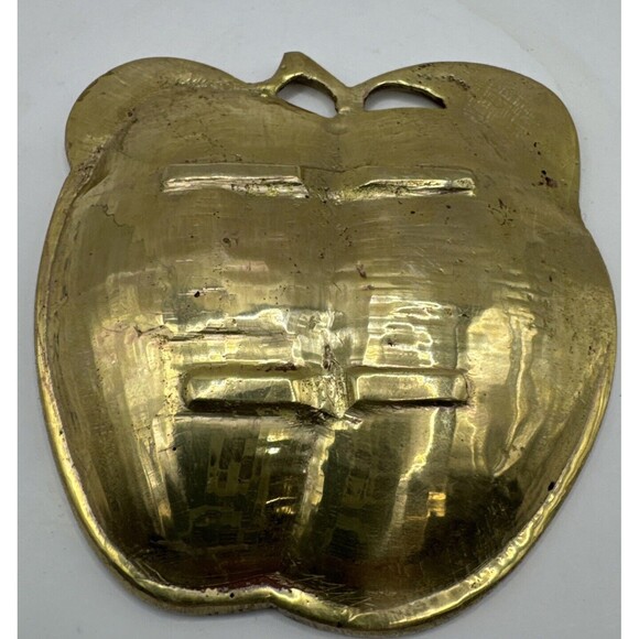 VTG Apple Peach with Leaf dish Trinket solid brass Handmade 3.5x3 - Picture 2 of 2